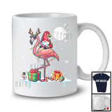 Santa Gnome Riding Reindeer Flamingo; Awesome Christmas Lights Animal; X-mas Snowing Around T-Shirt