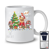 Santa Golden Retriever With Gnome X-mas Tree, Merry Christmas Lights, Snowing Family Group T-Shirt