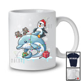 Santa Penguin Riding Reindeer Dolphin; Adorable Christmas Lights Animal Lover; Snowing T-Shirt