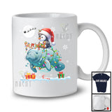 Santa Penguin Riding Reindeer Manatee; Amusing Christmas Lights Sea Animal Lover; Family T-Shirt