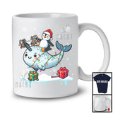 Santa Penguin Riding Reindeer Narwhal; Adorable Christmas Lights Animal Lover; Snowing T-Shirt