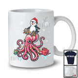 Santa Penguin Riding Reindeer Octopus; Adorable Christmas Lights Animal Lover; Snowing T-Shirt