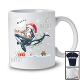 Santa Penguin Riding Reindeer Orca; Amusing Christmas Lights Sea Animal Lover; Family T-Shirt