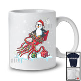 Santa Penguin Riding Reindeer Squid; Adorable Christmas Lights Animal Lover; Snowing T-Shirt