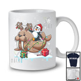 Santa Penguin Riding Reindeer Walrus; Adorable Christmas Lights Animal Lover; Snowing T-Shirt