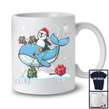 Santa Penguin Riding Reindeer Whale; Adorable Christmas Lights Animal Lover; Snowing T-Shirt