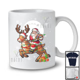 Santa Playing Flute Riding Reindeer; Awesome Christmas Lights Flute Player; Musical Instruments T-Shirt