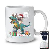 Santa Pug Riding Reindeer T-Rex; Awesome Christmas Lights Animal; X-mas Snowing Around T-Shirt