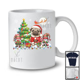 Santa Pug With Gnome X-mas Tree, Merry Christmas Lights, Snowing Family Group T-Shirt