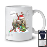 Santa Reindeer Elephant; Wonderful Christmas Lights Tree Elephant; Snowing Animal Lover T-Shirt