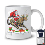 Santa Riding Cheetah Reindeer; Amusing Christmas Lights Santa Cheetah Animal; Snowing T-Shirt