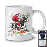 Santa Riding Cow Reindeer; Amusing Christmas Lights Santa Cow Animal; Snowing T-Shirt