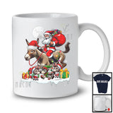 Santa Riding Donkey With Baby Donkeys; Awesome Christmas Farm Animals Farmer; Snowing T-Shirt