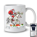 Santa Riding Horse Reindeer; Amusing Christmas Lights Santa Horse Animal; Snowing T-Shirt