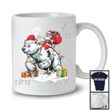 Santa Riding Polar Bear As Reindeer; Adorable Christmas Lights Snowing Polar Bear; Animal T-Shirt