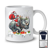 Santa Riding Rhino Reindeer; Amusing Christmas Lights Santa Rhino Animal; Snowing T-Shirt