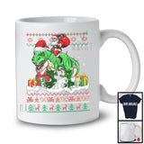 Santa Riding T-Rex; Adorable Christmas Lights Sweater Santa T-Rex; X-mas Animal Lover T-Shirt