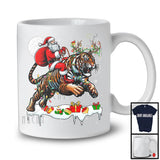 Santa Riding Tiger Reindeer; Amusing Christmas Lights Santa Tiger Animal; Snowing T-Shirt