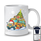 Santa School Bus Carrying Christmas Tree; Awesome X-mas Lights Snowing; Driver Group T-Shirt