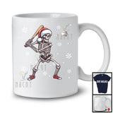 Santa Skeleton Playing Baseball, Awesome Christmas Snow Baseball Player Lover, Sport Team T-Shirt