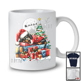 Santa Sleeping Dachshund On X-mas Presents; Lovely Christmas Tree Lights Snow; Family T-Shirt