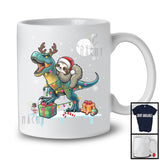 Santa Sloth Riding Reindeer T-Rex; Awesome Christmas Lights Animal; X-mas Snowing Around T-Shirt