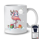 Santa Unicorn Riding Reindeer Flamingo; Awesome Christmas Lights Animal; X-mas Snowing Around T-Shirt