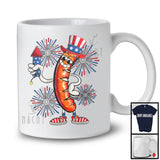 Sausage With Firecracker, Humorous 4th Of July American Flag Fireworks, Food Lover Patriotic T-Shirt