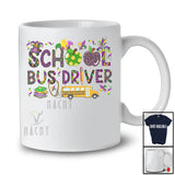 School Bus Driver; Joyful Mardi Gras Jester Hat Beads School Bus Driver; Plaid Jobs Careers Family T-Shirt