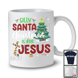 Silly Santa Christmas Is For Jesus; Amazing Christmas Tree Plaid Leopard Cross; Snow Family T-Shirt