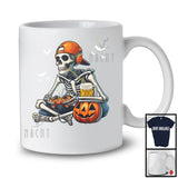 Skeleton Drinking Beer And Playing Video Games; Scary Halloween Pumpkin; Drunker Gamer T-Shirt