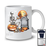 Skeleton Drinking Bourbon On Pumpkin; Creepy Halloween Drunker; Matching Family Group T-Shirt