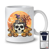 Skeleton Drinking Coffee In Skull, Scary Halloween Witch Skeleton Skull, Coffee Lover Pumpkin T-Shirt