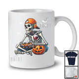 Skeleton Drinking Wine And Playing Video Games; Scary Halloween Pumpkin; Drunker Gamer T-Shirt