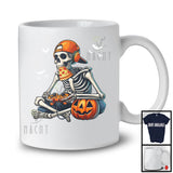 Skeleton Eating Pizza And Playing Video Games; Scary Halloween Pumpkin; Pizza Food Lover T-Shirt