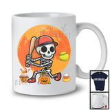 Skeleton Playing Softball, Humorous Halloween Skeleton Softball Player, Sport Playing Team T-Shirt