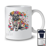 Skeleton Pug Sugar Skull; Colorful Dia De Los Muertos Animal; Mexican Family Proud Proud T-Shirt