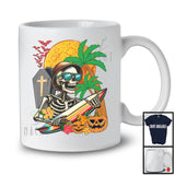 Skeleton Sunglasses Surfing; Humorous Halloween Costume Hawaiian Skeleton; Pumpkins Surfer T-Shirt