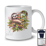 Sloth Hanging On Puzzle Ribbon; Adorable Autism Awareness Sloth Animal; Puzzle Flowers T-Shirt