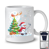 Snowman Playing Golf Team; Cheerful Christmas Tree Lights Snowing; X-mas Sport Player T-Shirt