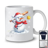 Snowman Playing Softball; Merry Christmas Snowing Santa Snowman; Sport Player Team T-Shirt