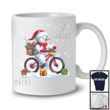 Snowman Riding Bicycle, Adorable Christmas Snowing Snowman, Matching X-mas Rider Team T-Shirt