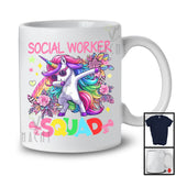 Escouade de travailleurs sociaux, jolies lunettes de soleil Licorne Dabbing, fleurs léopard, T-Shirt du groupe de travailleurs sociaux