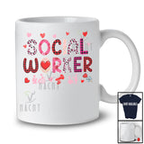 Social Worker; Lovely Valentine's Day Leopard Plaid Hearts Icon; Proud Jobs Careers Family Group T-Shirt