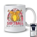 Softball Aunt, Adorable Mother's Day Flowers Rainbow Softball Player, Sport Team Family T-Shirt