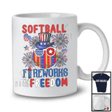 Softball Fireworks And Freedom, Proud 4th Of July American Flag Sports Player, Patriotic T-Shirt