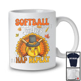 Softball Turkey Nap Repeat, Awesome Thanksgiving Fall Leaves Turkey, Sport Player Team T-Shirt