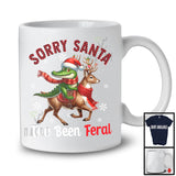 Sorry Santa I've Been Feral; Awesome Christmas Plaid Santa Alligator Riding Reindeer; Animal T-Shirt