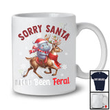 Sorry Santa I've Been Feral; Awesome Christmas Plaid Santa Hippo Riding Reindeer; Animal T-Shirt