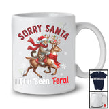 Sorry Santa I've Been Feral; Awesome Christmas Plaid Santa Leopard Riding Reindeer; Animal T-Shirt